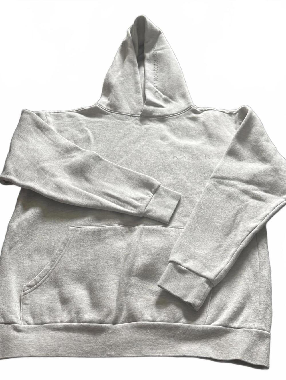 NAKED Minimalist Gray Pullover Hoodie “Your Skin Looks Better Naked” Sz S